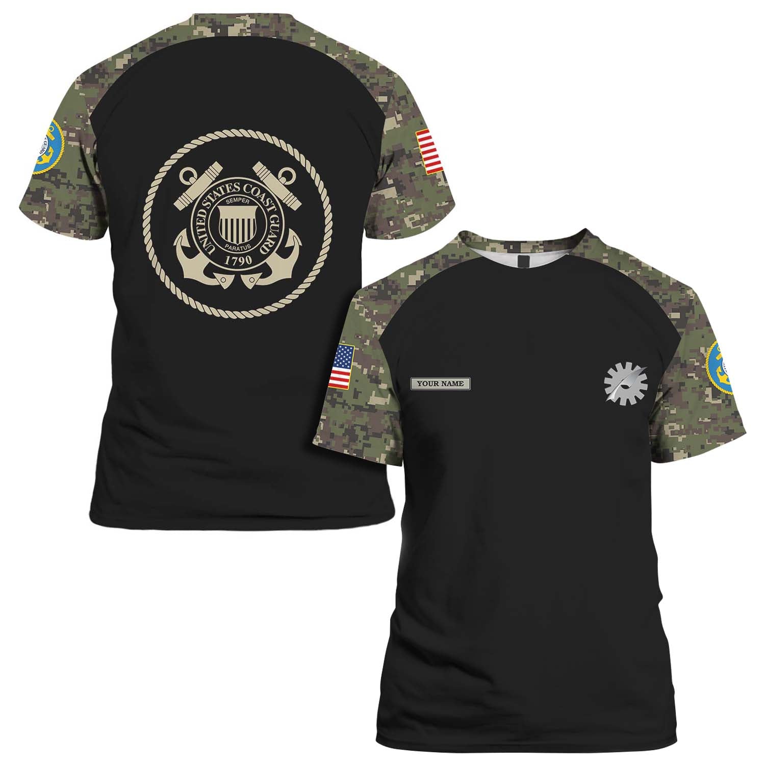 Custom 3D All Over Prints T-Shirt, Personalized Name And Ranks, Military Camo-AOV-Custom-Veterans Nation
