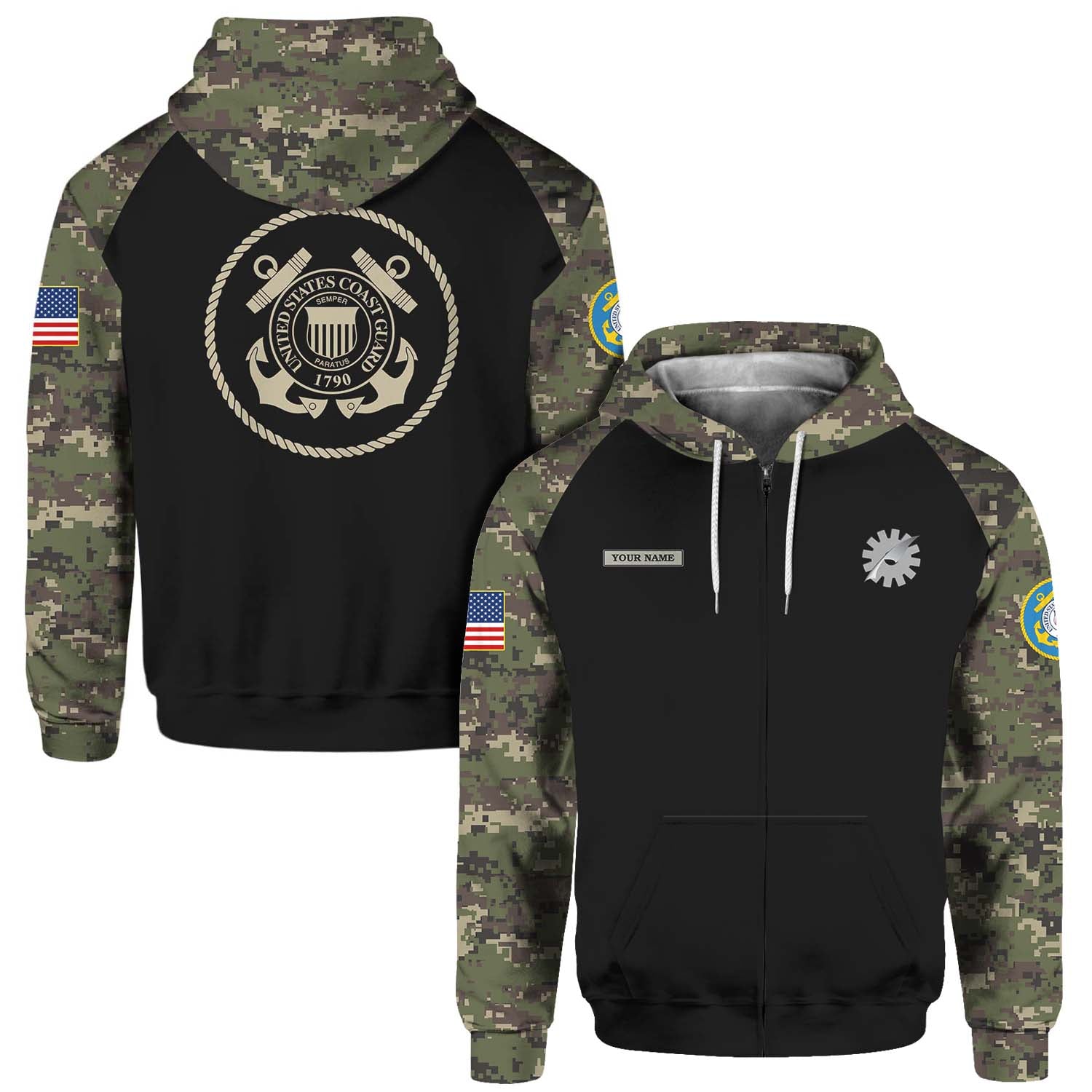 Custom 3D All Over Prints Hoodie, Personalized Name And Ranks, Military Camo