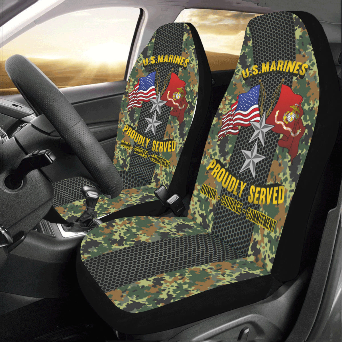 M.Corps O-8 Major General O8 MajGen M.Corps O8 General Officer Car Seat Covers (Set of 2)-SeatCovers-USMC-Ranks-Veterans Nation