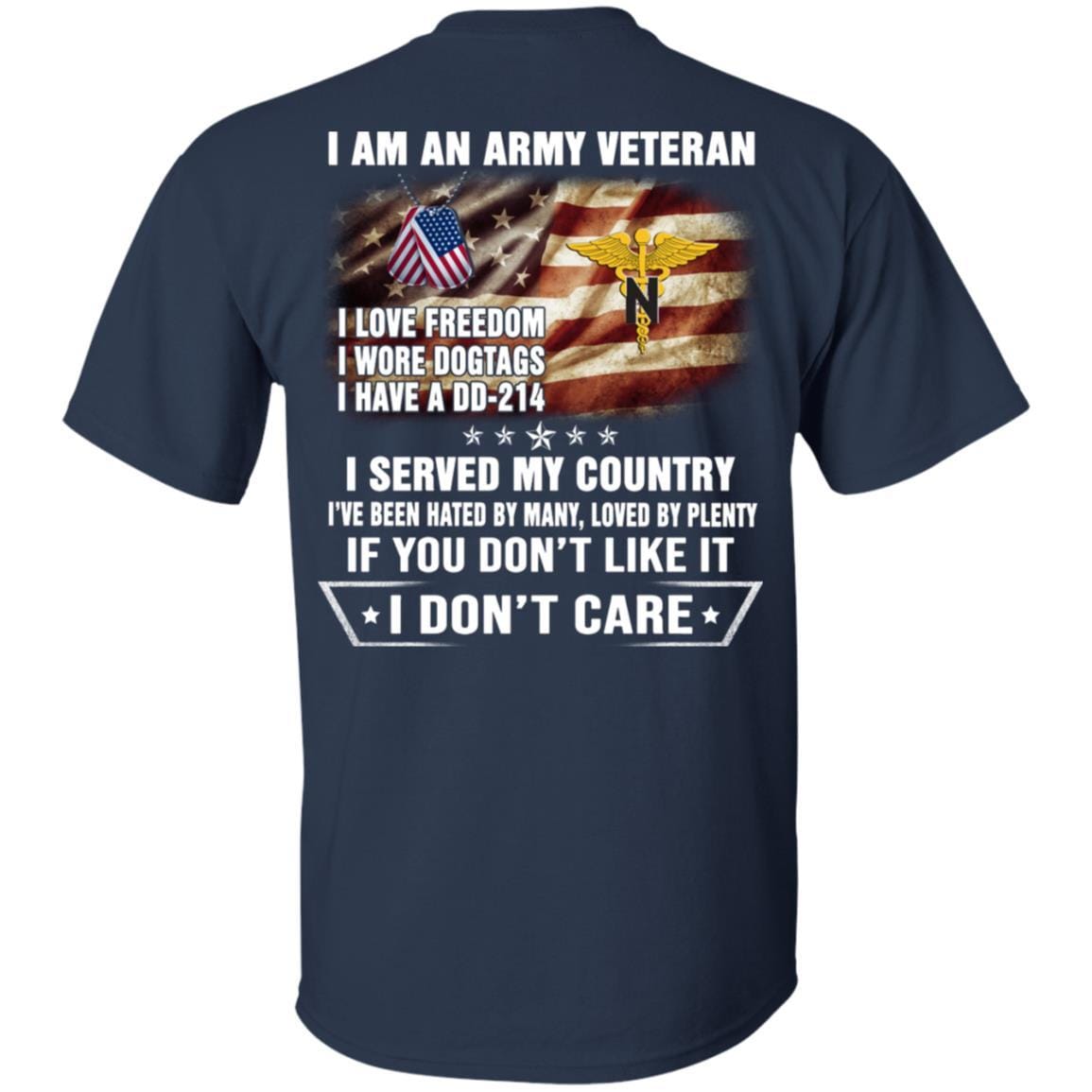 T-Shirt "I Am An Army Nurse Corps Veteran" On Back-TShirt-Army-Veterans Nation