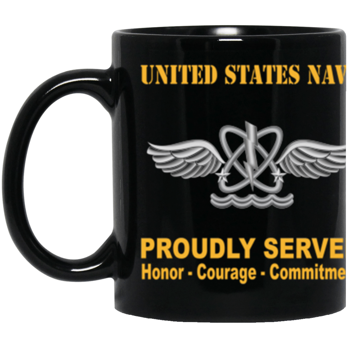 US Navy Naval aircrewman Navy AW Proudly Served Core Values 11 oz. Black Mug-Drinkware-Veterans Nation