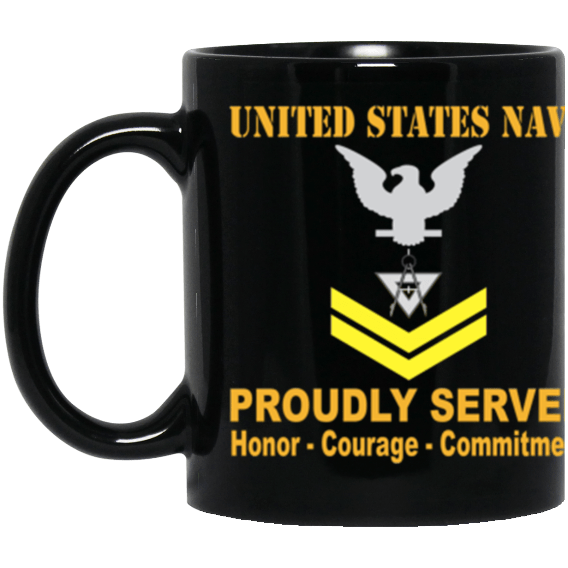 US Navy Draftsman Navy DM E-5 Gold Stripe 11 oz. Black Mug-Drinkware-Veterans Nation