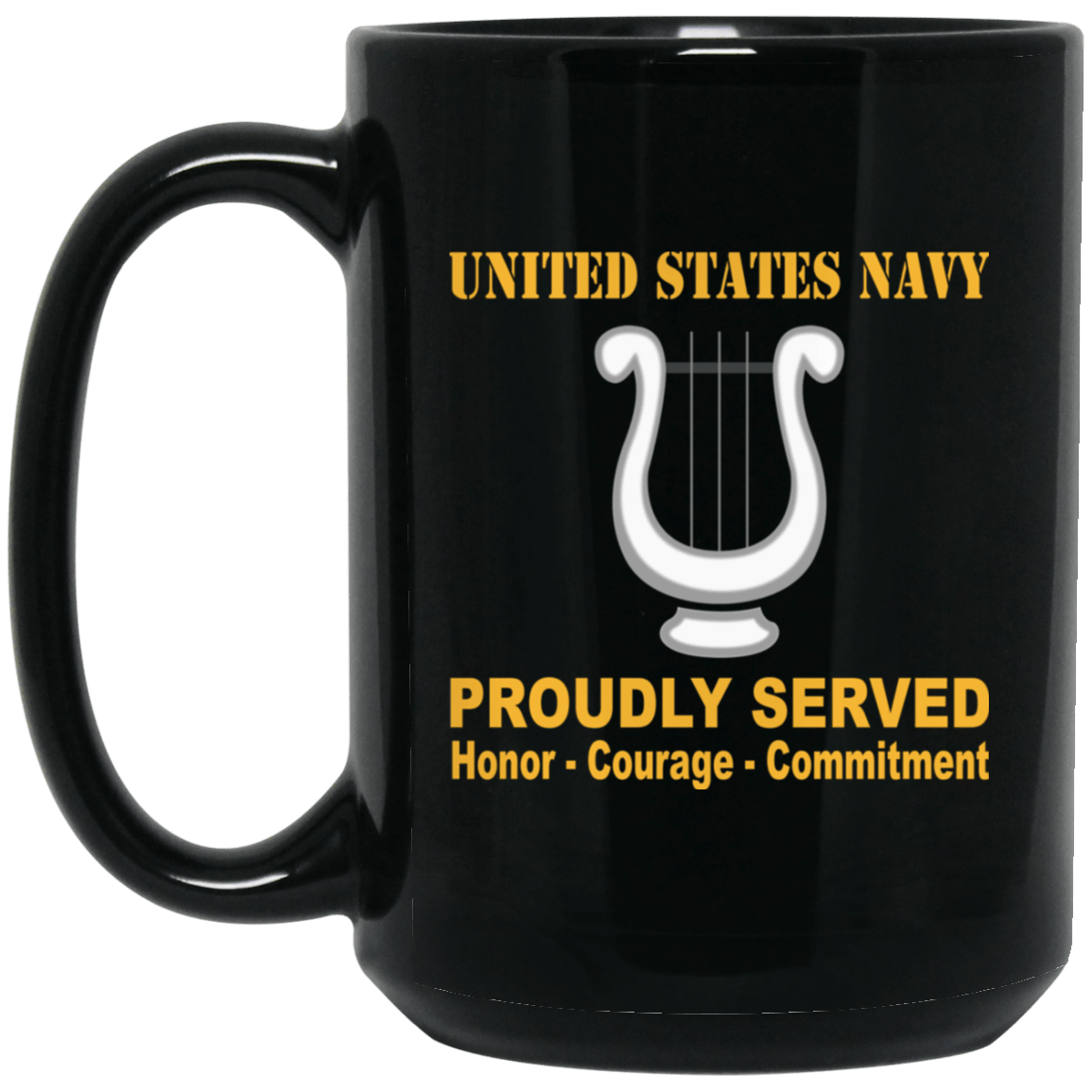 Navy Musician Navy MU Proudly Served Black Mug 11 oz - 15 oz-Mug-Navy-Rate-Veterans Nation