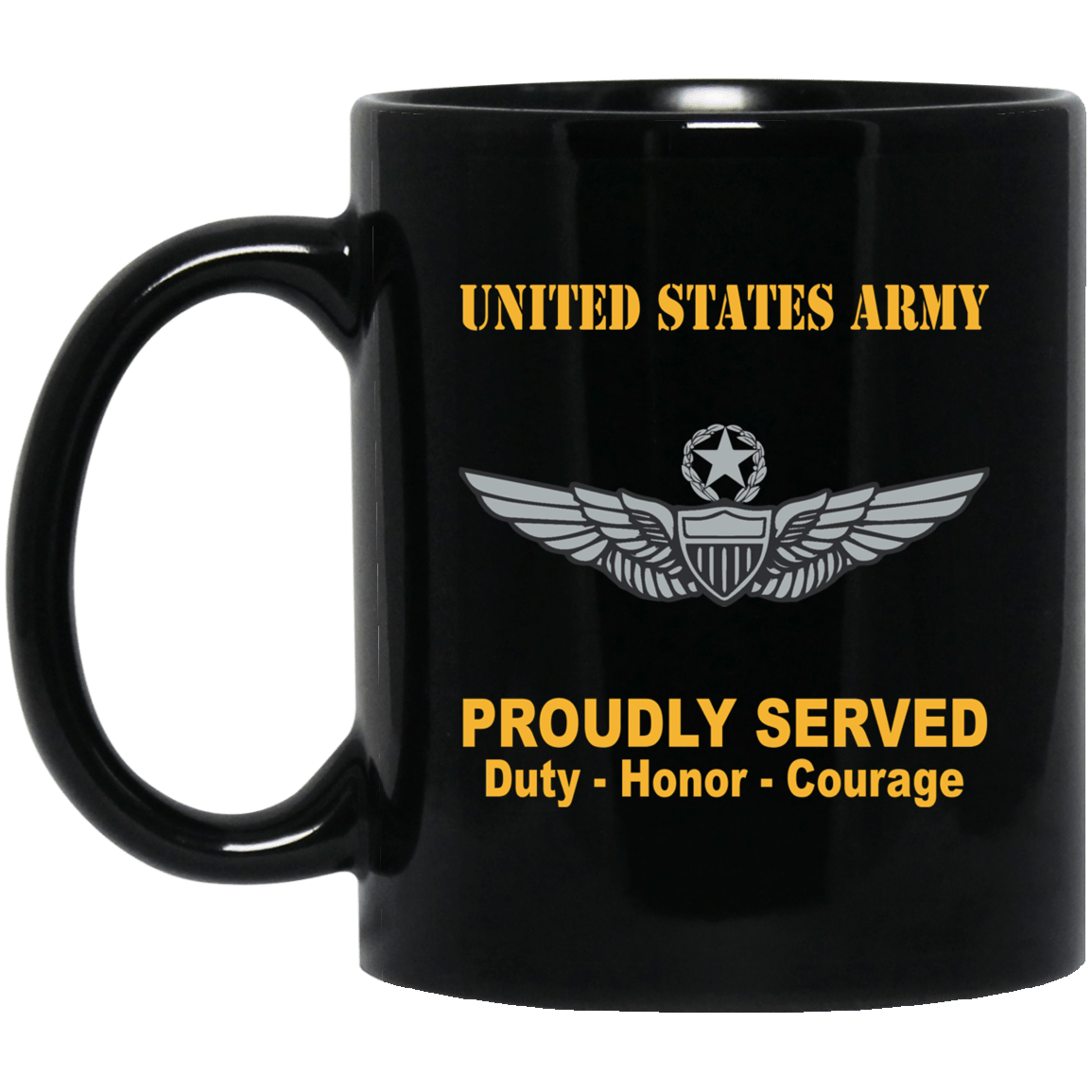 US Army Combat Badge Insignia Proudly Served Duty - Honor - Courage Black Coffee Mug 11oz-15oz-Mug-Army-Veterans Nation
