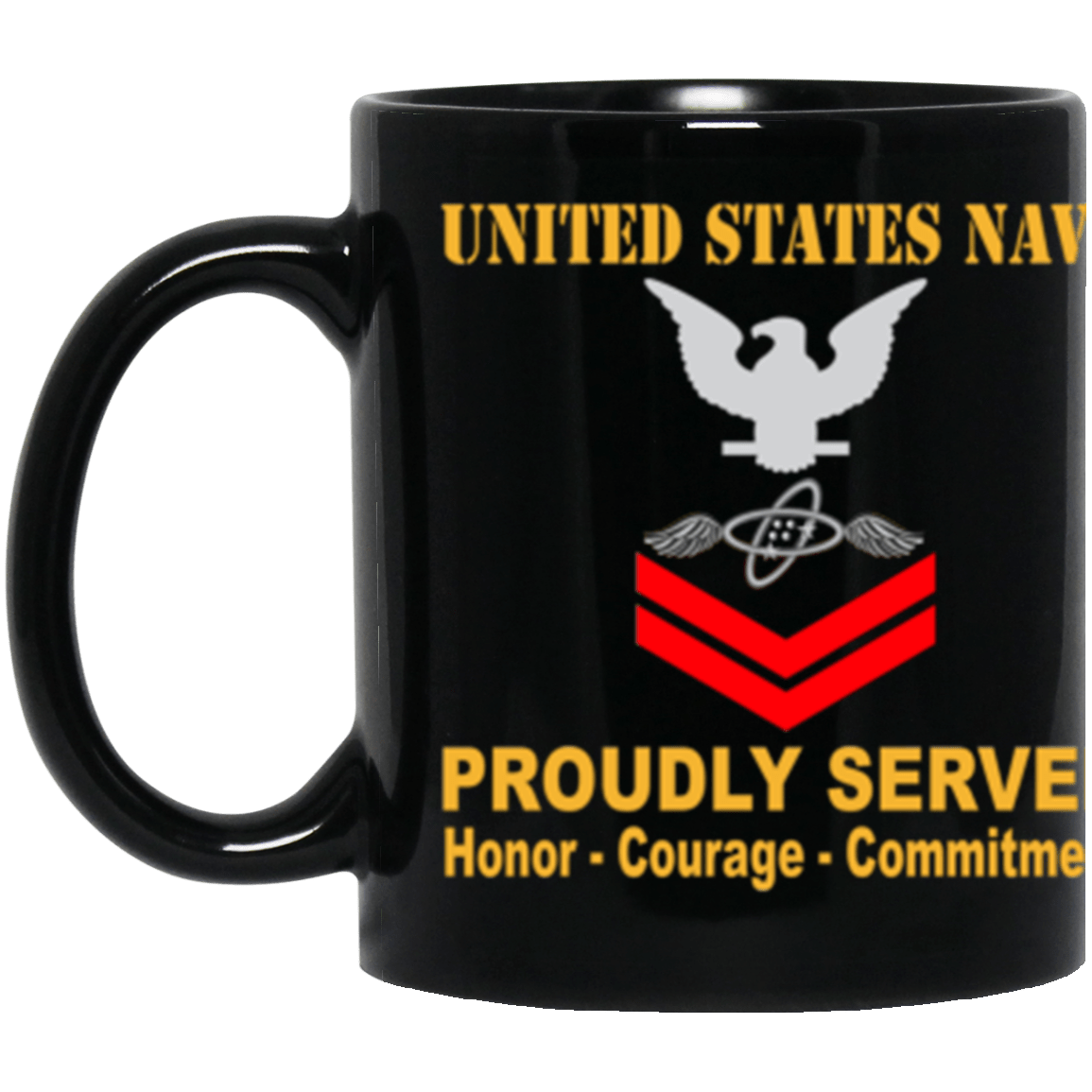 US Navy Aviation Electronics Technician Navy AT E-5 Red Stripe 11 oz. Black Mug-Drinkware-Veterans Nation