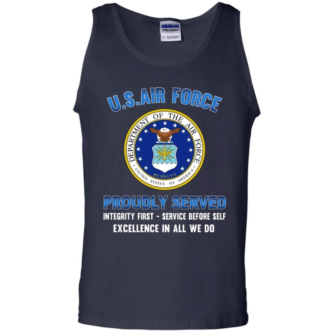 US Air Force Eagle Logo Proudly Served T-Shirt On Front-TShirt-USAF-Veterans Nation