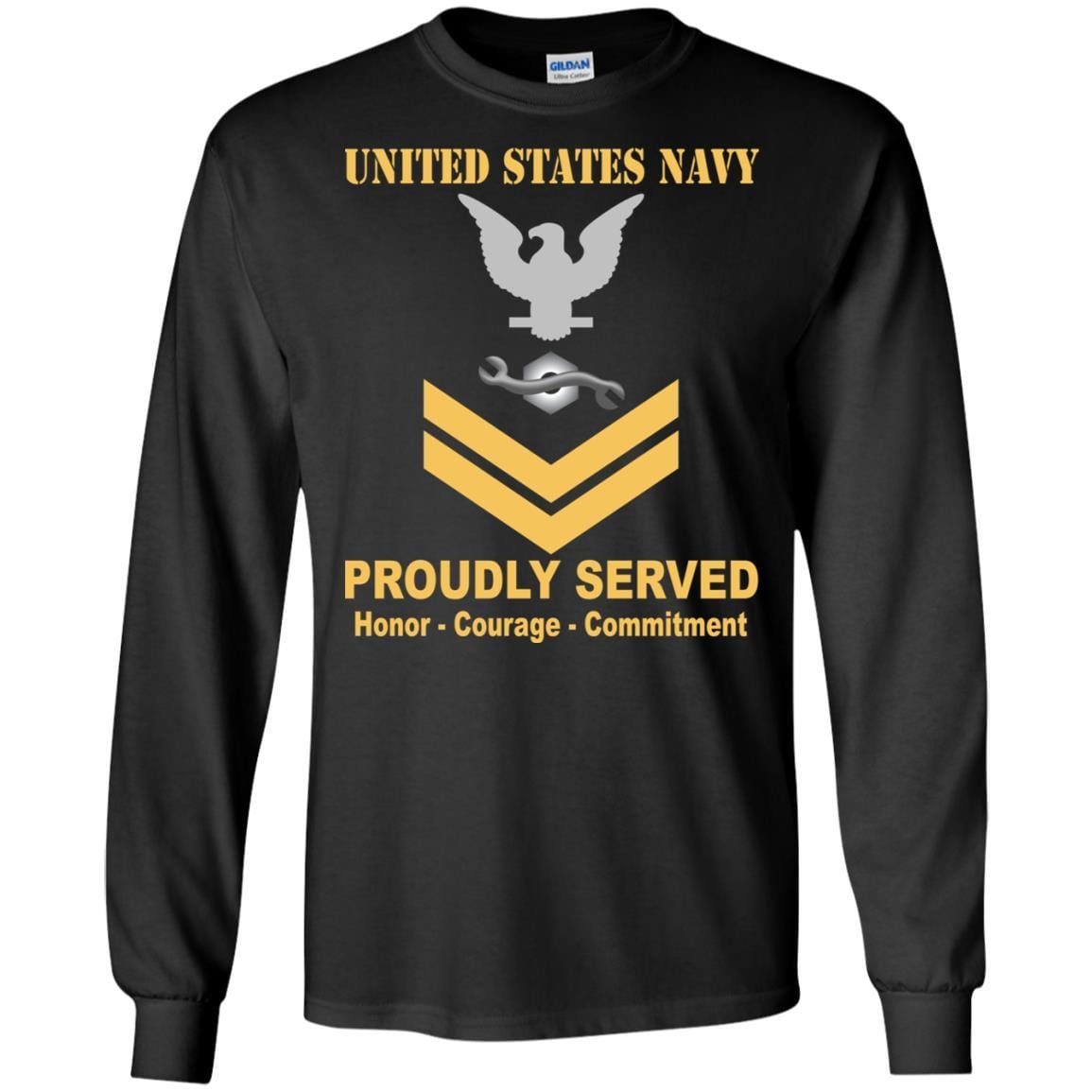 Navy Construction Mechanic Navy CM E-5 Rating Badges Proudly Served T-Shirt For Men On Front-TShirt-Navy-Veterans Nation