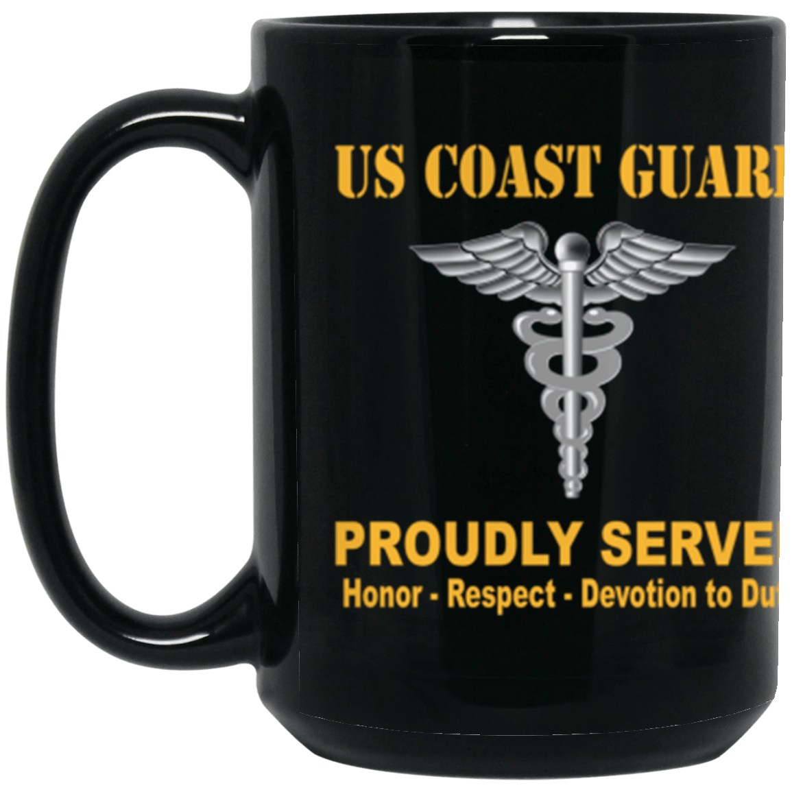 USCG Health Services Technician HS Logo Proudly Served Core Values 15 oz. Black Mug-Drinkware-Veterans Nation