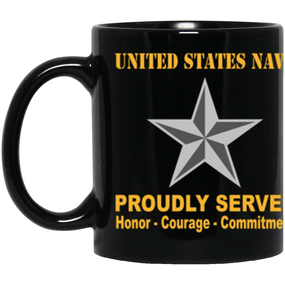 US Navy O-7 Rear Admiral Lower Half O7 RDML Flag Officer Ranks Proudly Served Core Values 11 oz. Black Mug-Drinkware-Veterans Nation