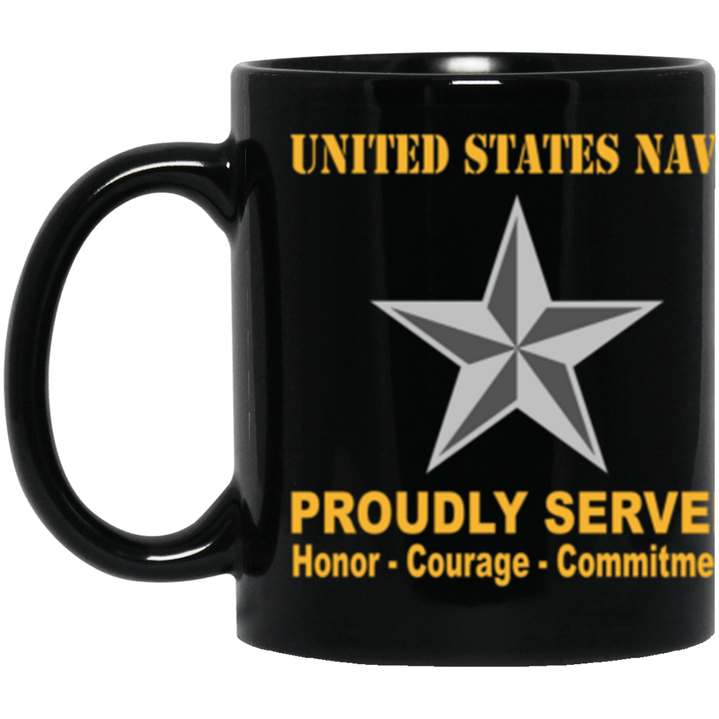 US Navy O-7 Rear Admiral Lower Half O7 RDML Flag Officer Ranks Proudly Served Core Values 11 oz. Black Mug-Drinkware-Veterans Nation