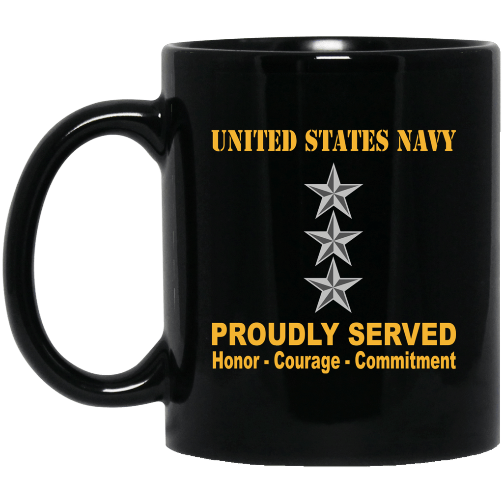 US Navy O-9 Vice Admiral O9 VADM Flag Officer Ranks Proudly Served Black Mug 11 oz - 15 oz-Mug-Navy-Officer-Veterans Nation