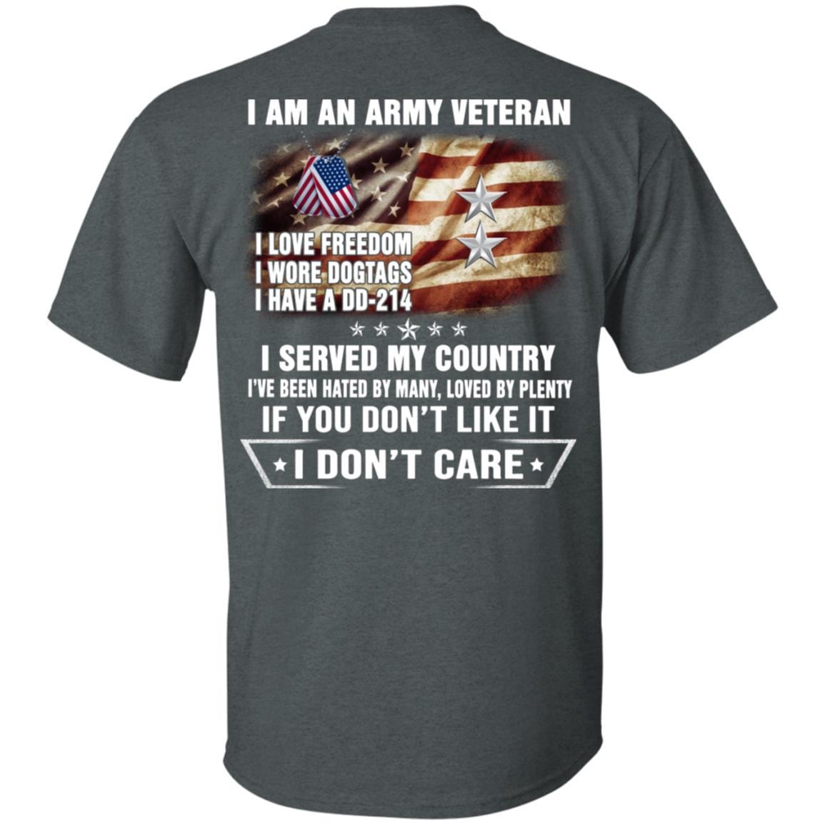 T-Shirt "I Am An Army Veteran" O-8 Major General(MG)Rank On Back-TShirt-Army-Veterans Nation