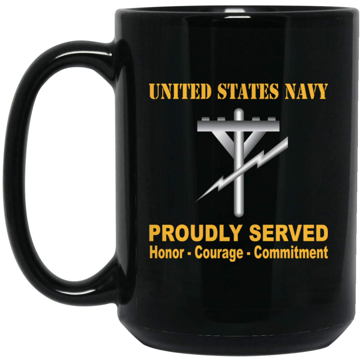 Navy Construction Electrician Navy CE Proudly Served Black Mug 11 oz - 15 oz-Mug-Navy-Rate-Veterans Nation