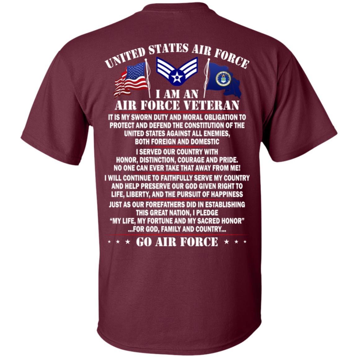 US Air Force E-4 Senior Airman SrA E4 Enlisted Airman Ranks AF Rank - Go Air Force T-Shirt On Back-TShirt-USAF-Veterans Nation