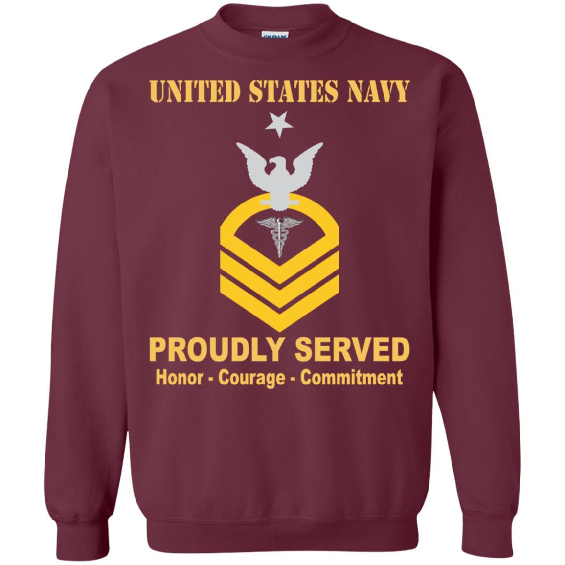 U.S Navy Hospital Corpsman Navy HM E-8 Rating Badges Proudly Served T-Shirt For Men On Front-TShirt-Navy-Veterans Nation