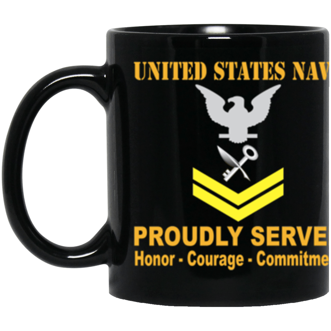 US Navy Ship's Serviceman Navy SH E-5 Gold Stripe 11 oz. Black Mug-Drinkware-Veterans Nation