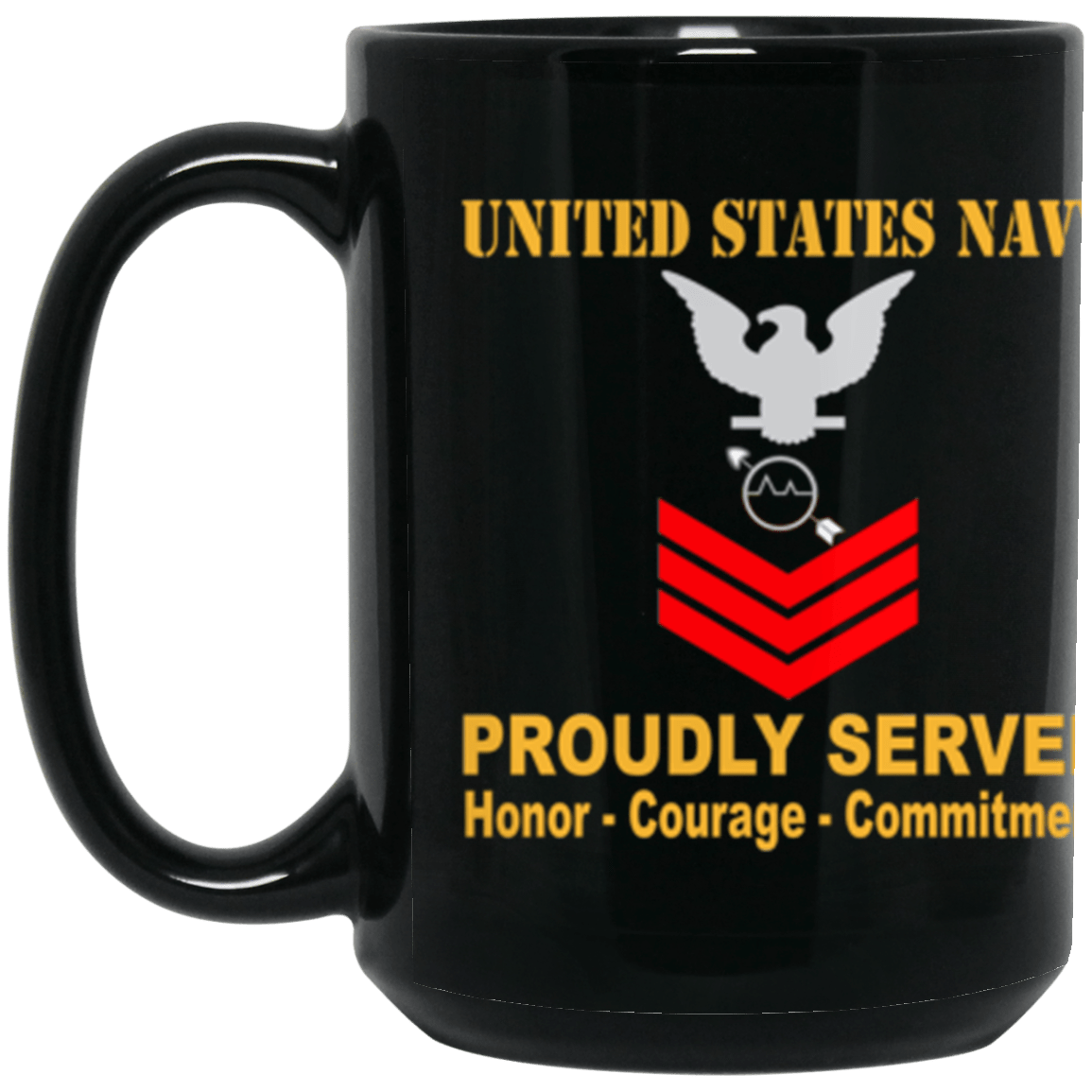 US Navy Operations specialist Navy OS E-6 Red Stripe 15 oz. Black Mug-Drinkware-Veterans Nation