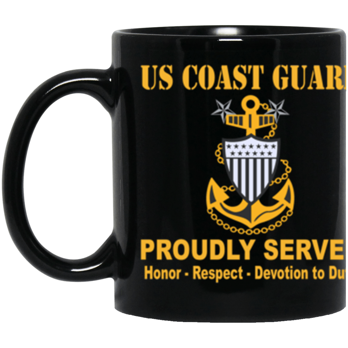 US Coast Guard E-9 Collar Device Proudly Served Core Values 11 oz. Black Mug-Drinkware-Veterans Nation
