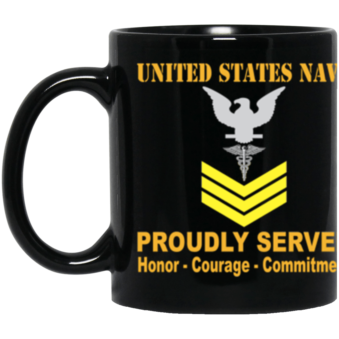 US Navy Hospital Corpsman Navy HM E-6 Gold Stripe 11 oz. Black Mug-Mug-Navy-Rating-Veterans Nation