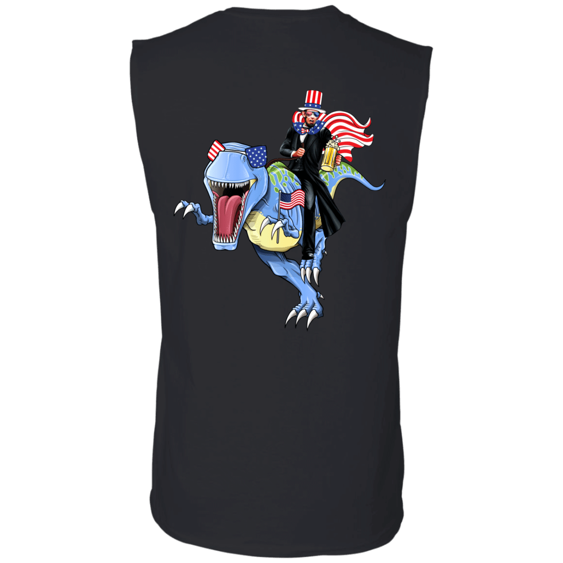 Military T-Shirt "Lincoln Dinosaur Beer Merica Flag Back"-TShirt-General-Veterans Nation