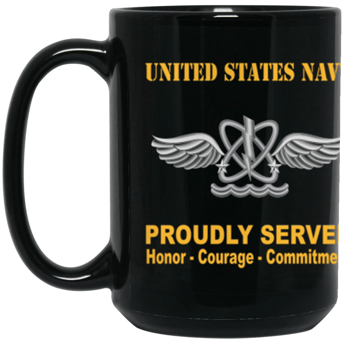 US Navy Naval aircrewman Navy AW Proudly Served Core Values 15 oz. Black Mug-Drinkware-Veterans Nation