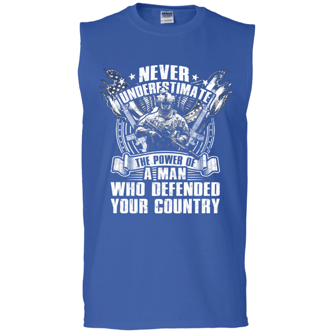 Military T-Shirt "Never Underestimate The Power of Man Defended Country Men" Front-TShirt-General-Veterans Nation