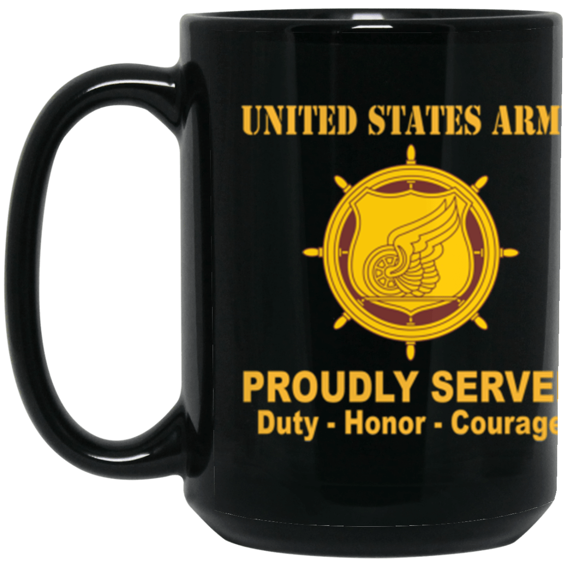 US Army Transportation Corps Proudly Served Core Values 15 oz. Black Mug-Drinkware-Veterans Nation