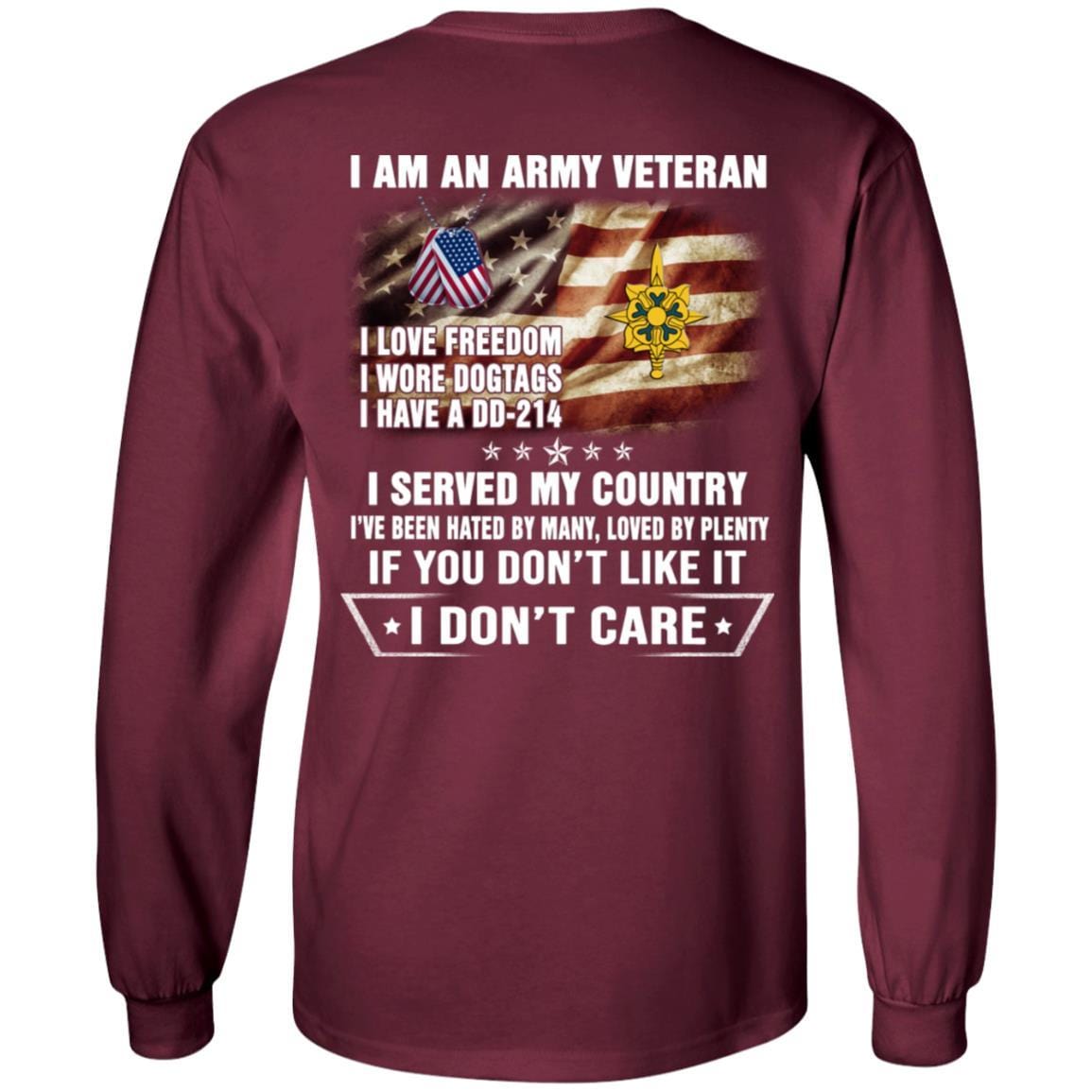 T-Shirt "I Am An Army Military Intelligence Branch Veteran" On Back-TShirt-Army-Veterans Nation