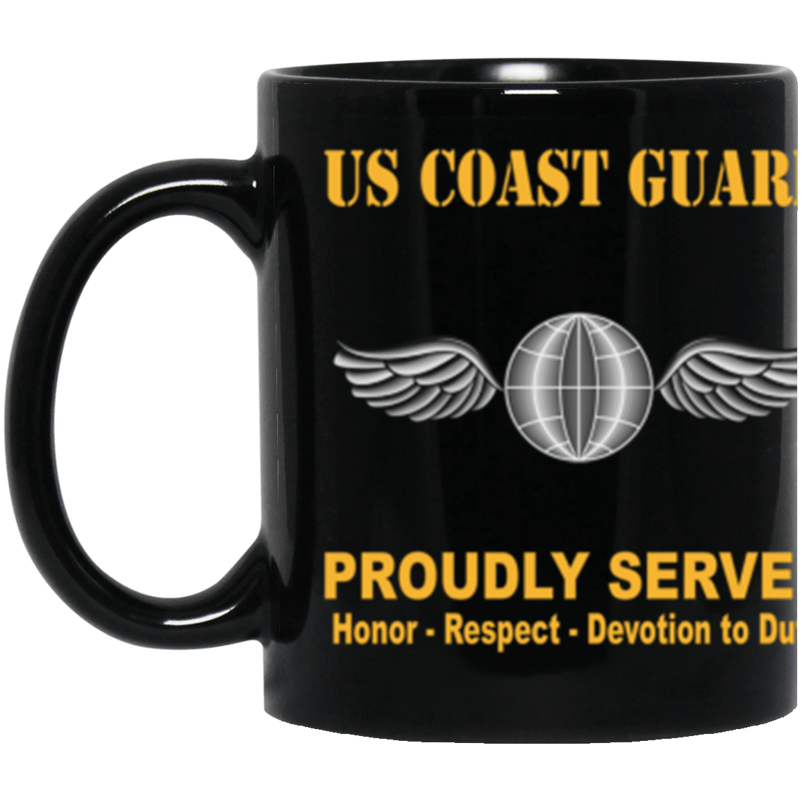 USCG Aviation Electronics Mate AE Logo Proudly Served Core Values 11 oz. Black Mug-Drinkware-Veterans Nation