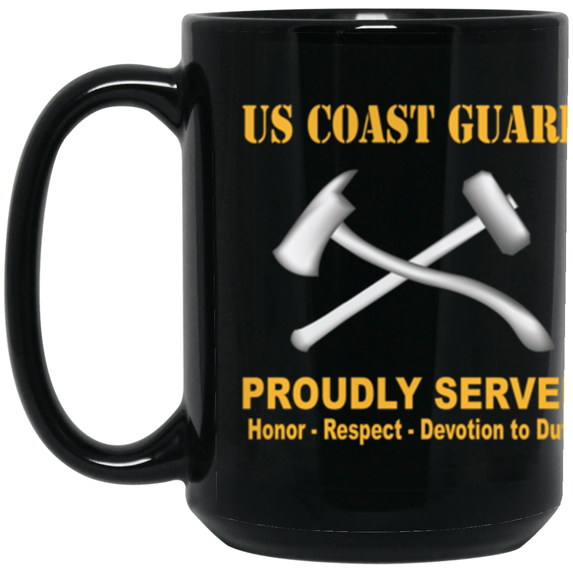 USCG Damage Controlman DC Logo Proudly Served Core Values 15 oz. Black Mug-Drinkware-Veterans Nation