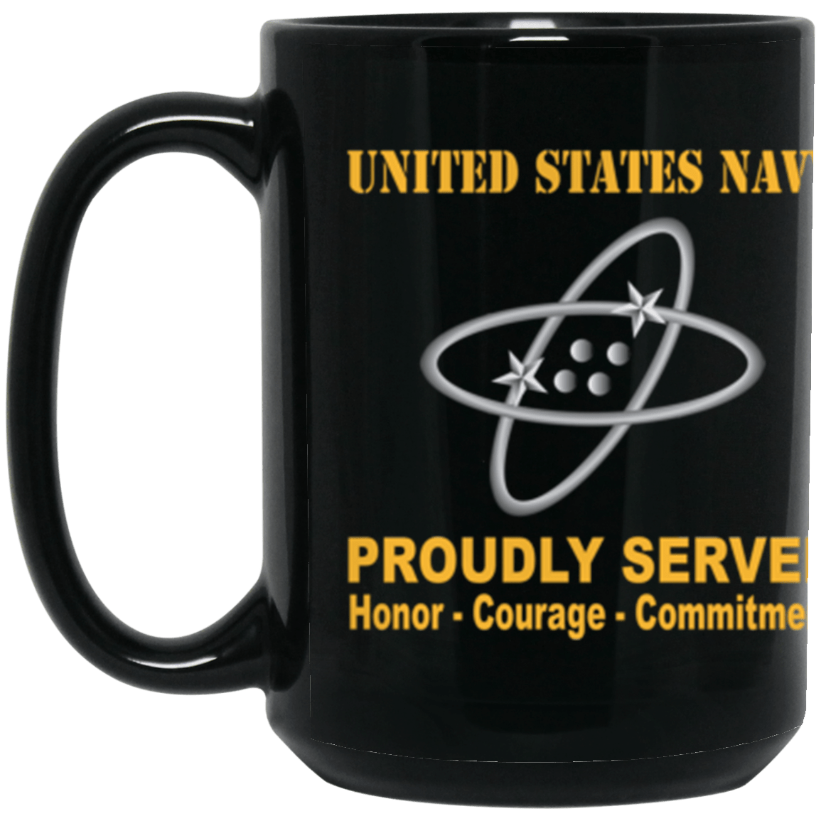 US Navy Electronics technician Navy ET Proudly Served Core Values 15 oz. Black Mug-Drinkware-Veterans Nation