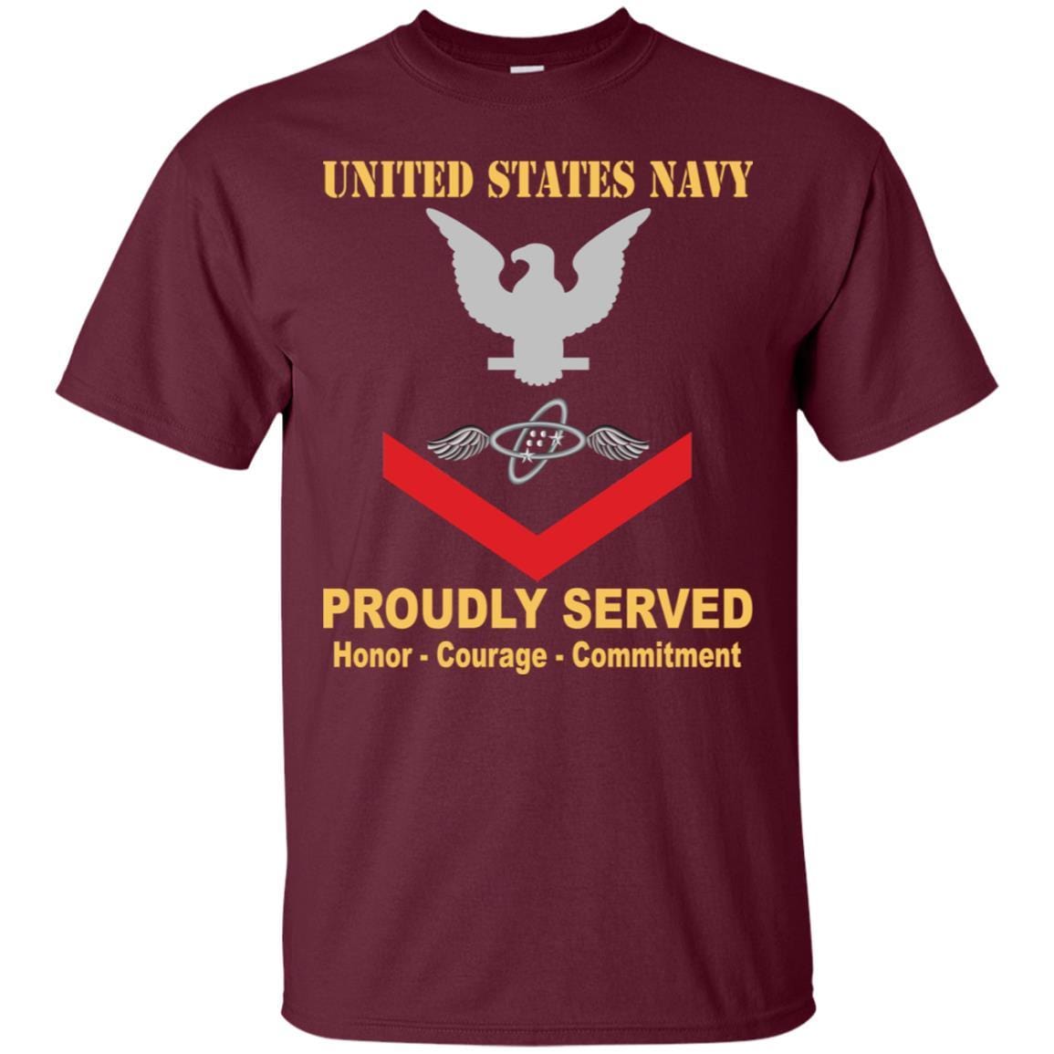 Navy Aviation Electronics Technician Navy AT E-4 Rating Badges Proudly Served T-Shirt For Men On Front-TShirt-Navy-Veterans Nation