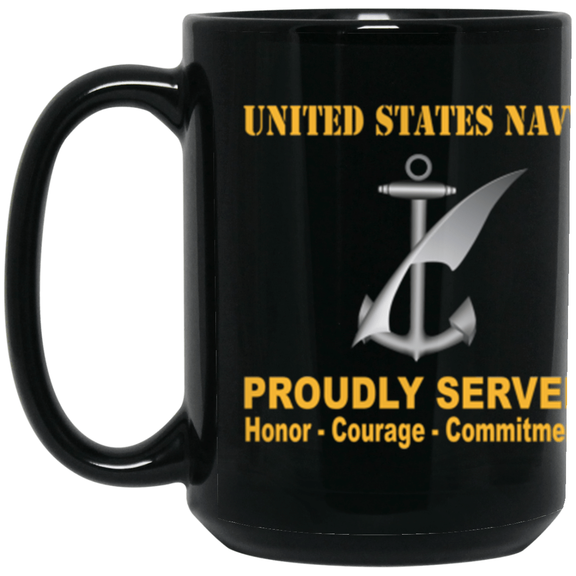 US Navy Navy Counselor Navy NC Proudly Served Core Values 15 oz. Black Mug-Drinkware-Veterans Nation