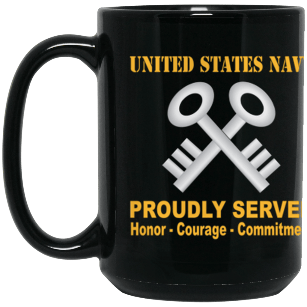 US Navy Logistics specialist Navy LS Proudly Served Core Values 15 oz. Black Mug-Drinkware-Veterans Nation