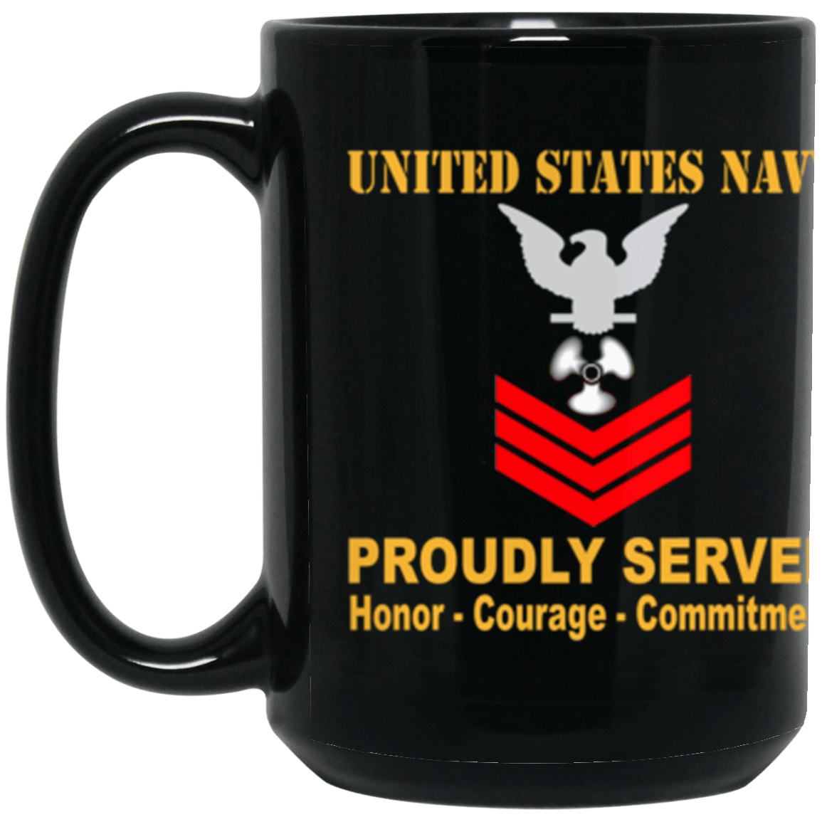 US Navy US Machinist's Mate Navy MM E-6 Red Stripe 15 oz. Black Mug-Drinkware-Veterans Nation