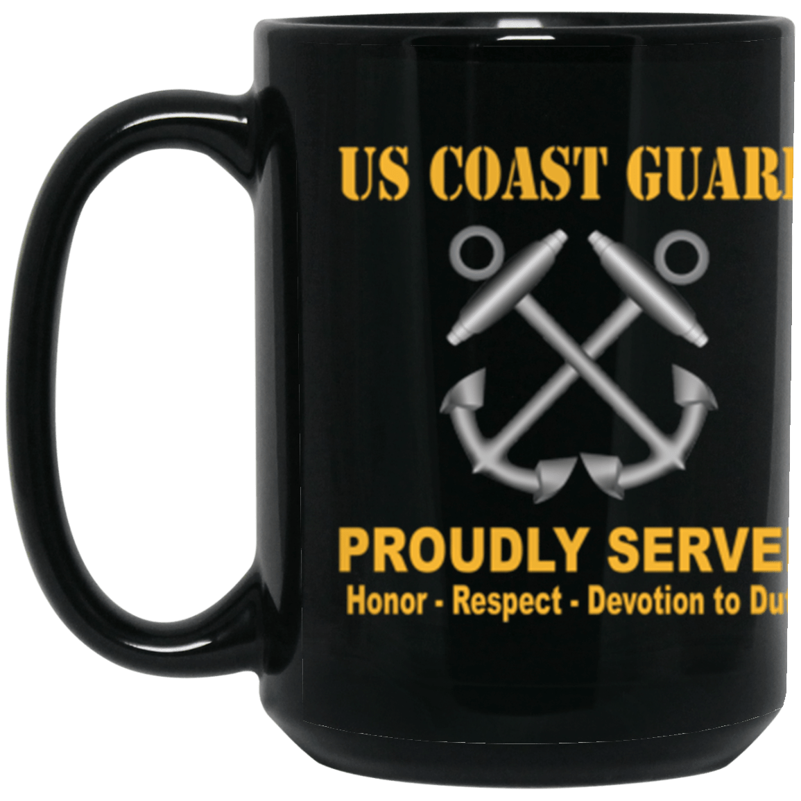 USCG Boatswains Mate BM Logo Proudly Served Core Values 15 oz. Black Mug-Drinkware-Veterans Nation