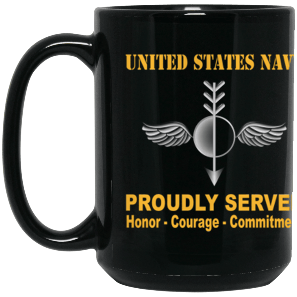 US Navy Navy Aerographers Mate Navy AG Proudly Served Core Values 15 oz. Black Mug-Drinkware-Veterans Nation