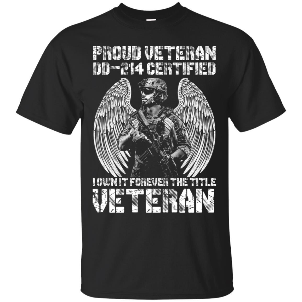 Military T-Shirt "Proud Veteran DD-214 I Own It Forever Men On" Front-TShirt-General-Veterans Nation