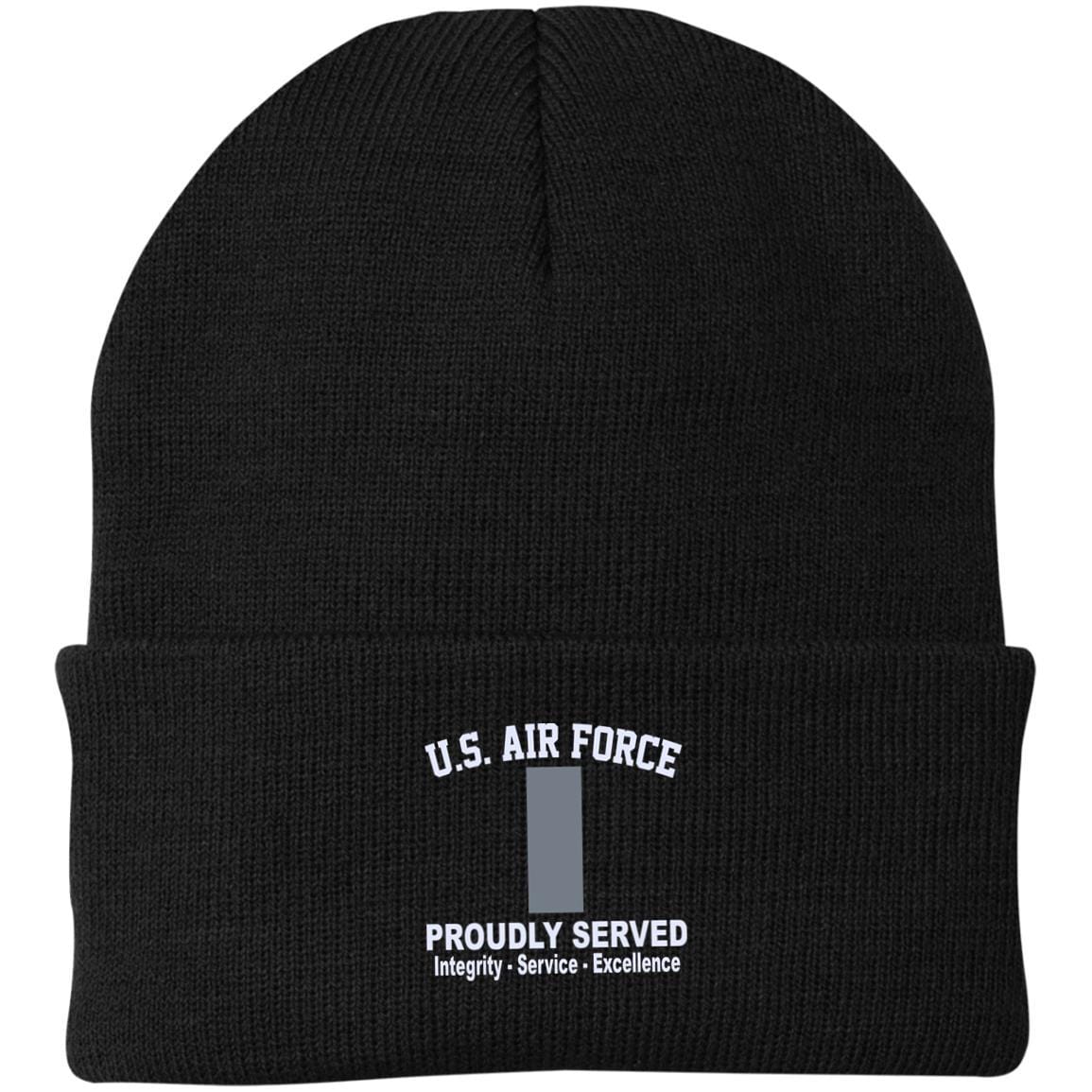 US Air Force O-2 First Lieutenant 1st L O2 Commissioned Officer Core Values Embroidered Port Authority Knit Cap-Hat-USAF-Ranks-Veterans Nation
