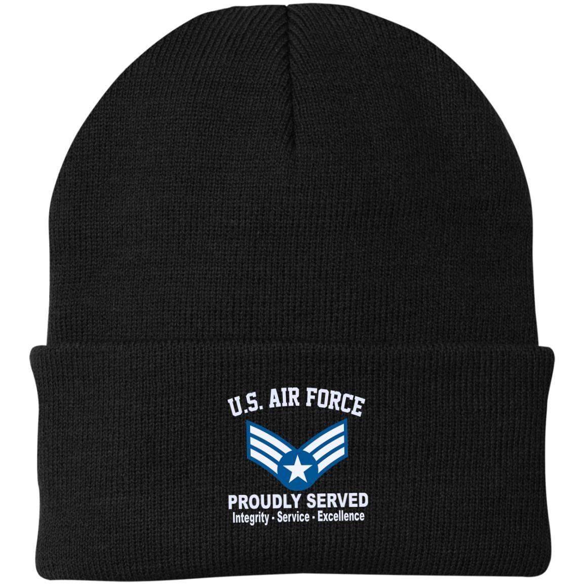 US Air Force E-4 Buck Sergeant Proudly Served Embroidered Port Authority Knit Cap-Hat-USAF-Ranks-Veterans Nation