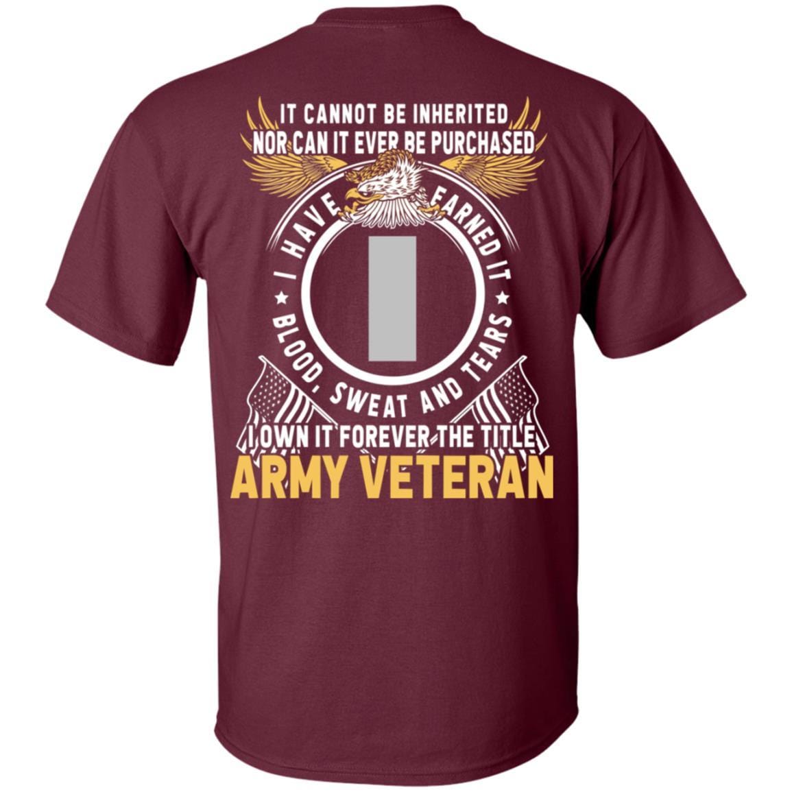 US Army O-2 First Lieutenant O2 1LT Commissioned Officer Ranks T-Shirt For Men On Back-TShirt-Army-Veterans Nation