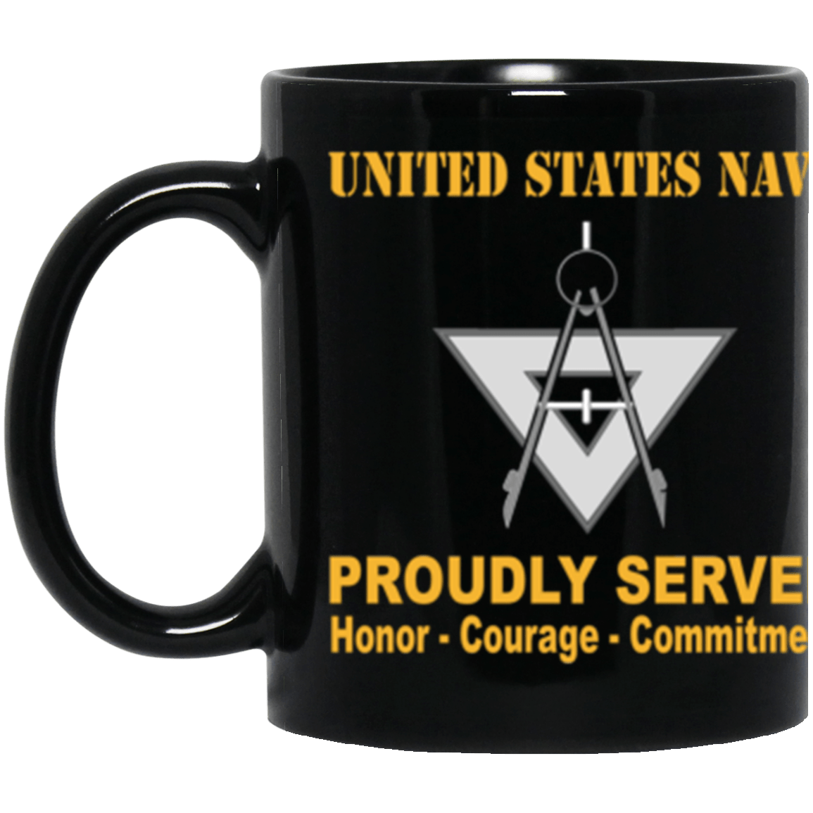 US Navy Navy Draftsman Navy DM Proudly Served Core Values 11 oz. Black Mug-Drinkware-Veterans Nation