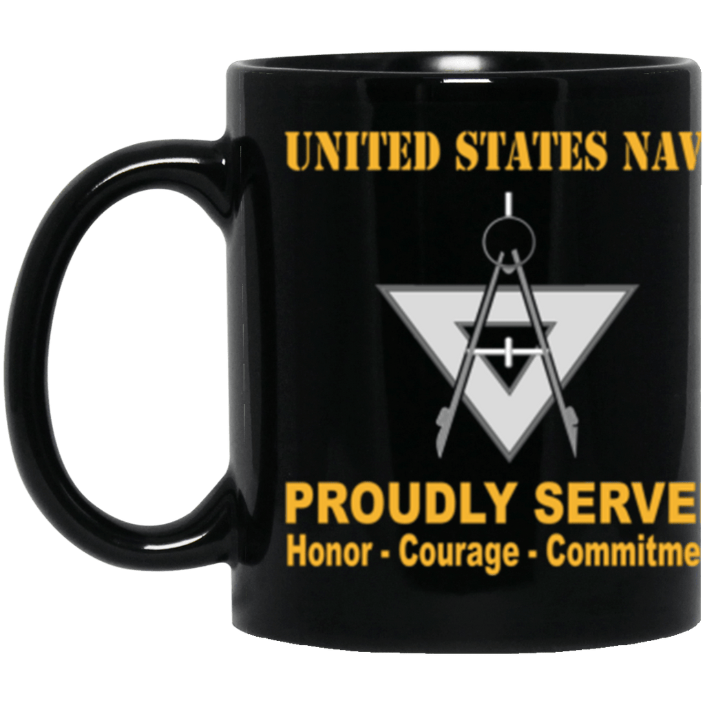 US Navy Navy Draftsman Navy DM Proudly Served Core Values 11 oz. Black Mug-Drinkware-Veterans Nation