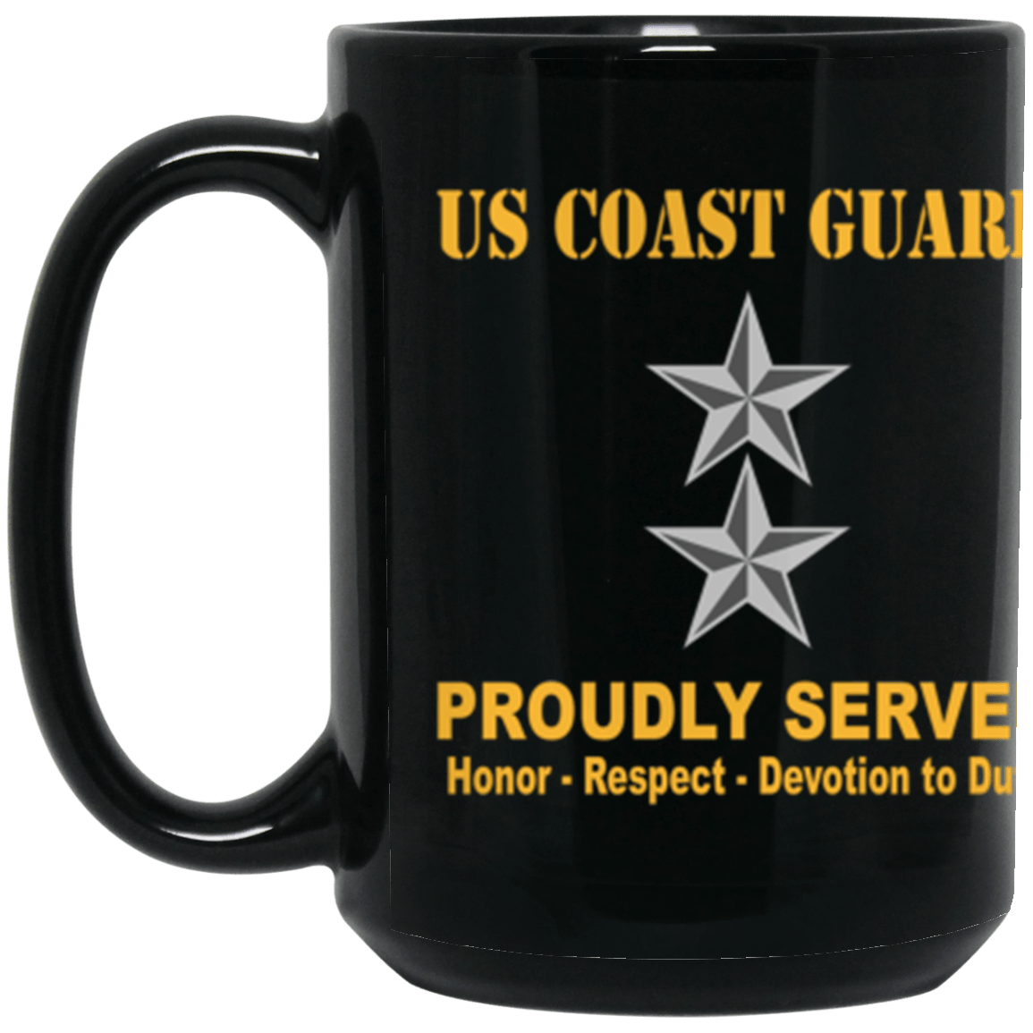 USCG O-8 Rear Admiral O8 RADM Flag Officer Ranks Proudly Served Core Values 15 oz. Black Mug-Drinkware-Veterans Nation