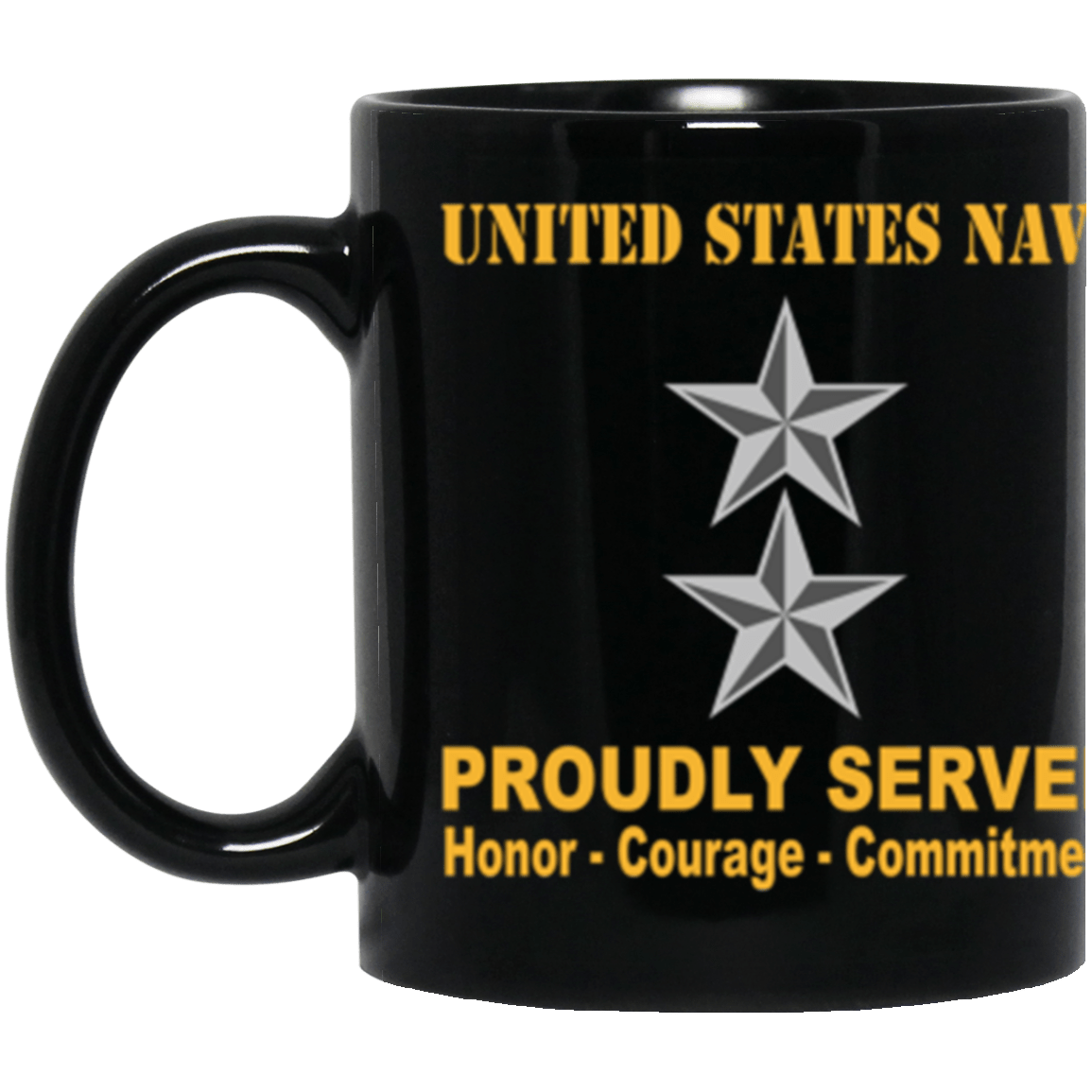 US Navy O-8 Rear Admiral O8 RADM Flag Officer Ranks Proudly Served Core Values 11 oz. Black Mug-Drinkware-Veterans Nation