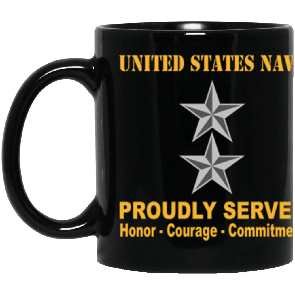 US Navy O-8 Rear Admiral O8 RADM Flag Officer Ranks Proudly Served Core Values 11 oz. Black Mug-Drinkware-Veterans Nation