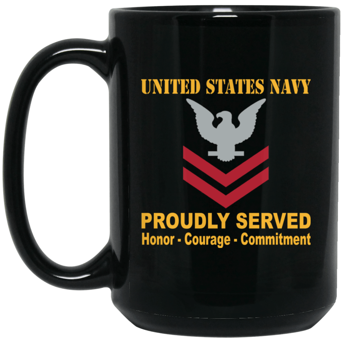 US Navy E-5 Petty Officer Second Class E5 PO2 Collar Device Black Mug 11 oz - 15 oz-Mug-Navy-Collar-Veterans Nation