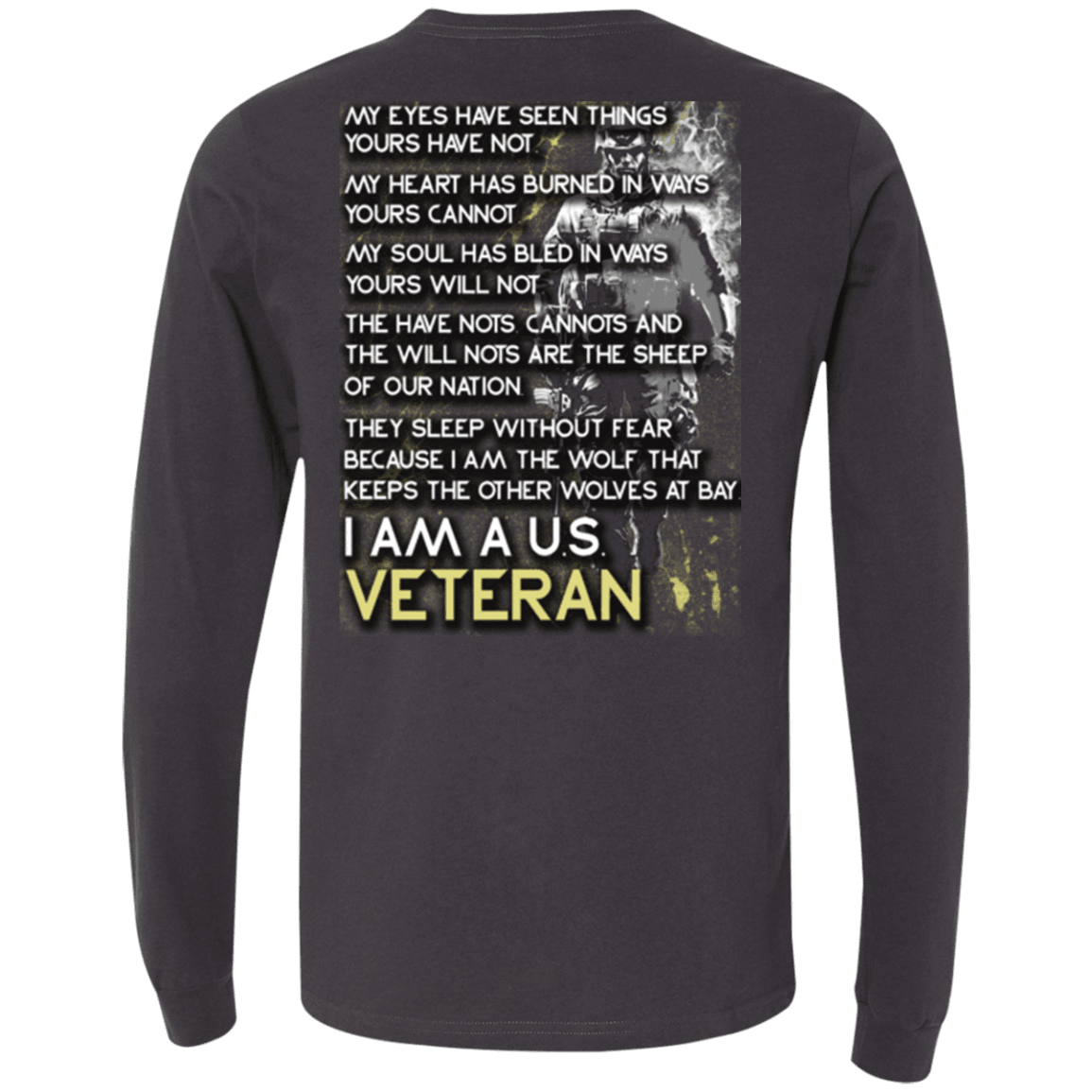 Military T-Shirt "I Am A US Veteran, I Am The Wolf" - Men Back-TShirt-General-Veterans Nation