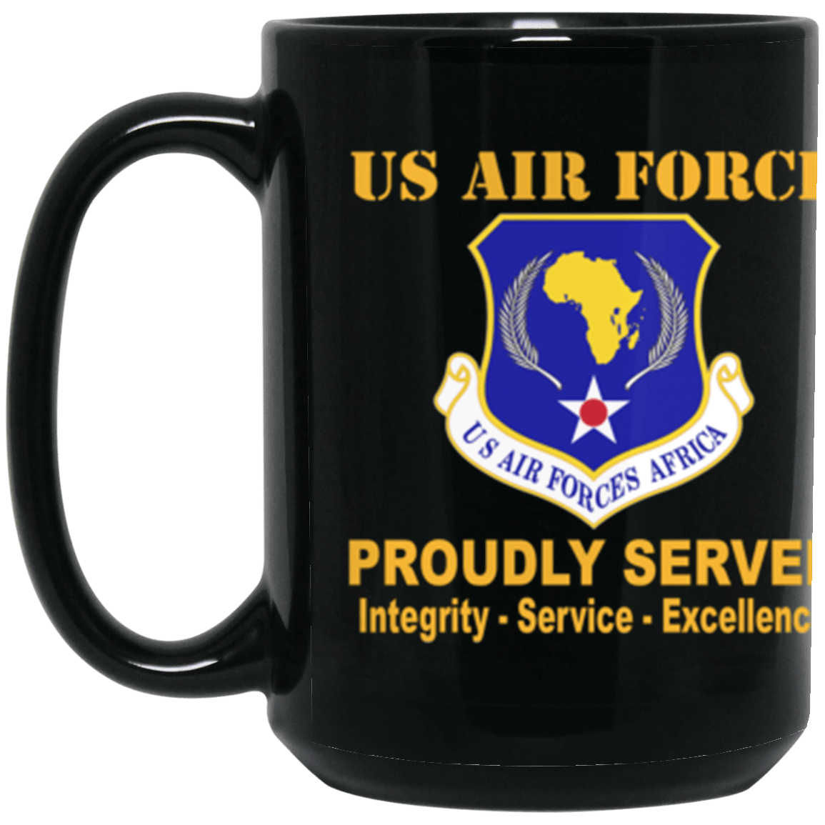 US Air Force Air Force Intelligence Command Proudly Served Core Values 15 oz. Black Mug-Mug-USAF-Veterans Nation