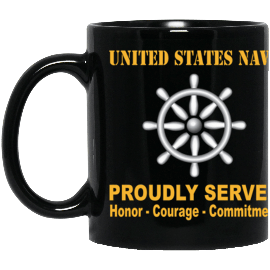 US Navy Navy Quartermaster Navy QM Proudly Served Core Values 11 oz. Black Mug-Drinkware-Veterans Nation